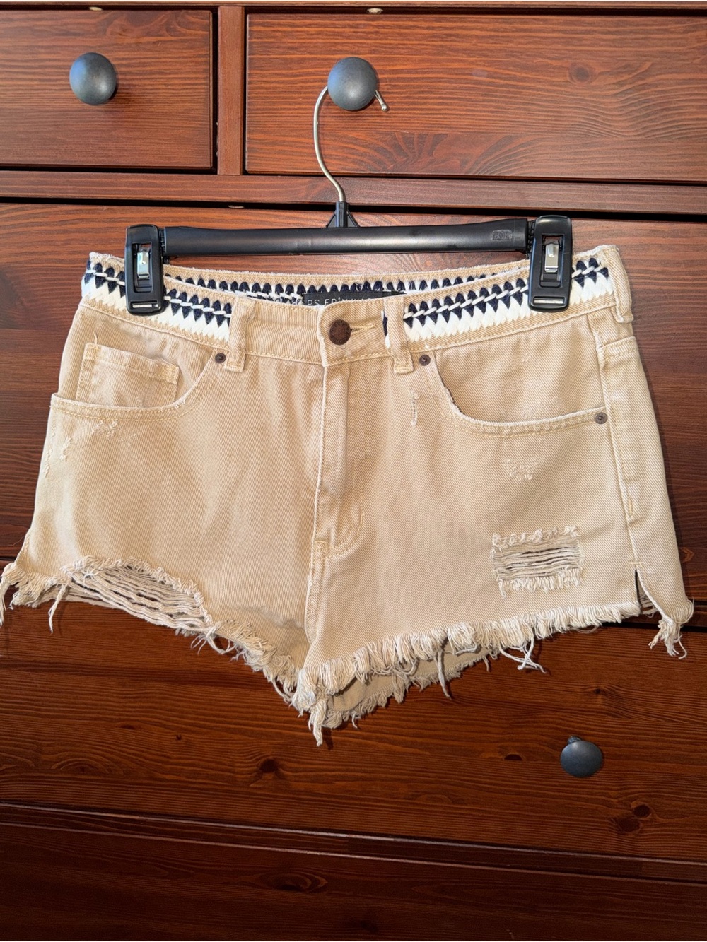 PS Erin Wasson Distressed Shorts with Aztec Embroidered Trim - Mojave Wash